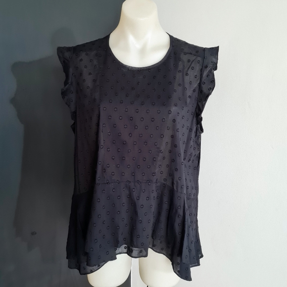 Women's size L 'COUNTRY ROAD' Gorgeous black frill sleeve cotton top - AS NEW - Picture 2 of 7